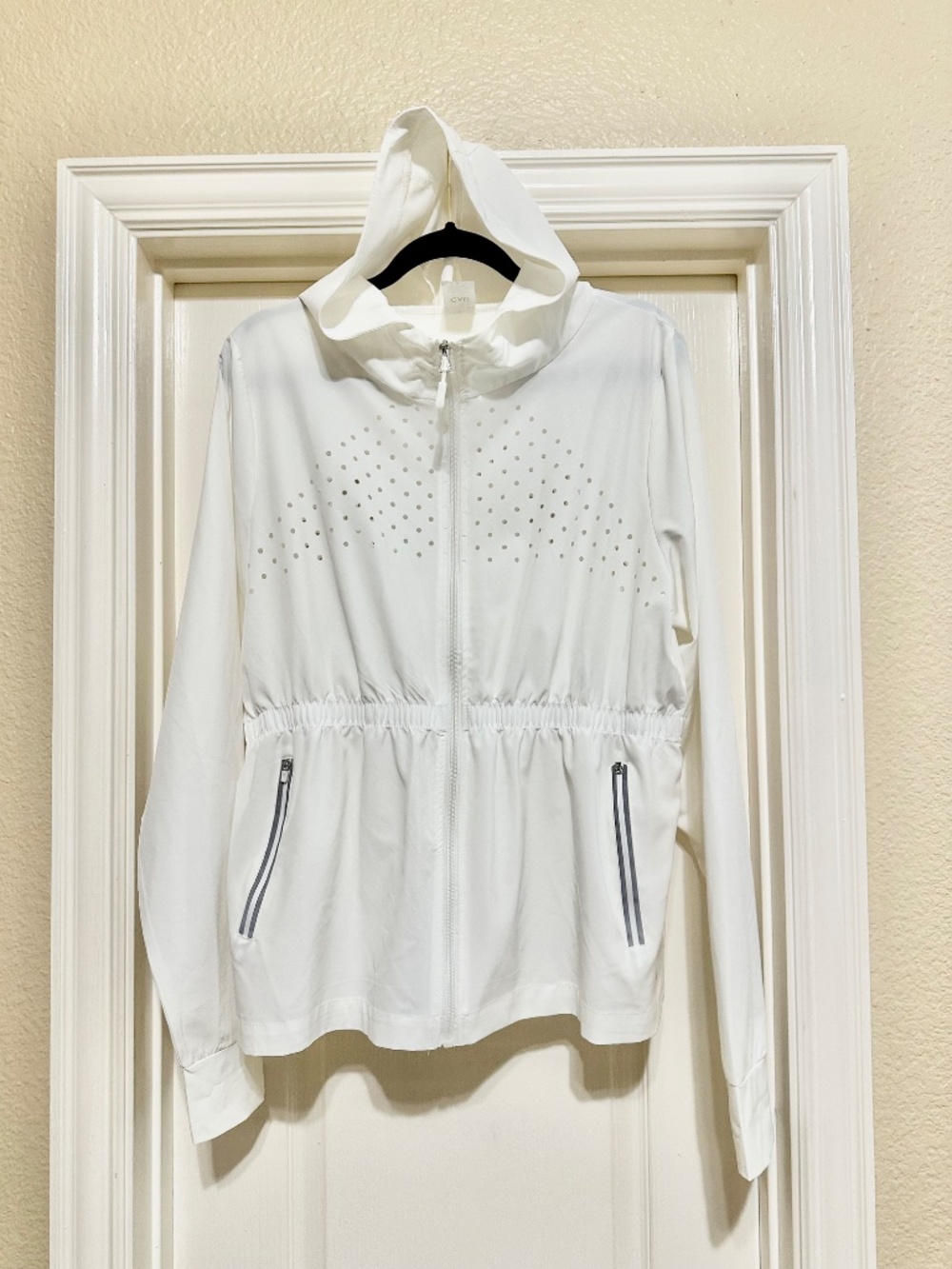 Windbreaker White Hooded Womens's L CALI